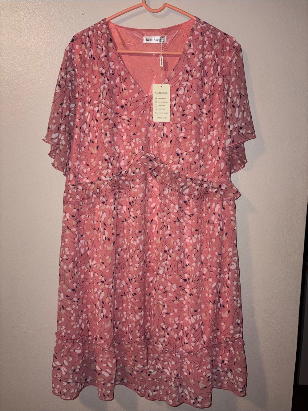 Pink Floral Ruffle V-Neck Dress - Picture 1 of 3